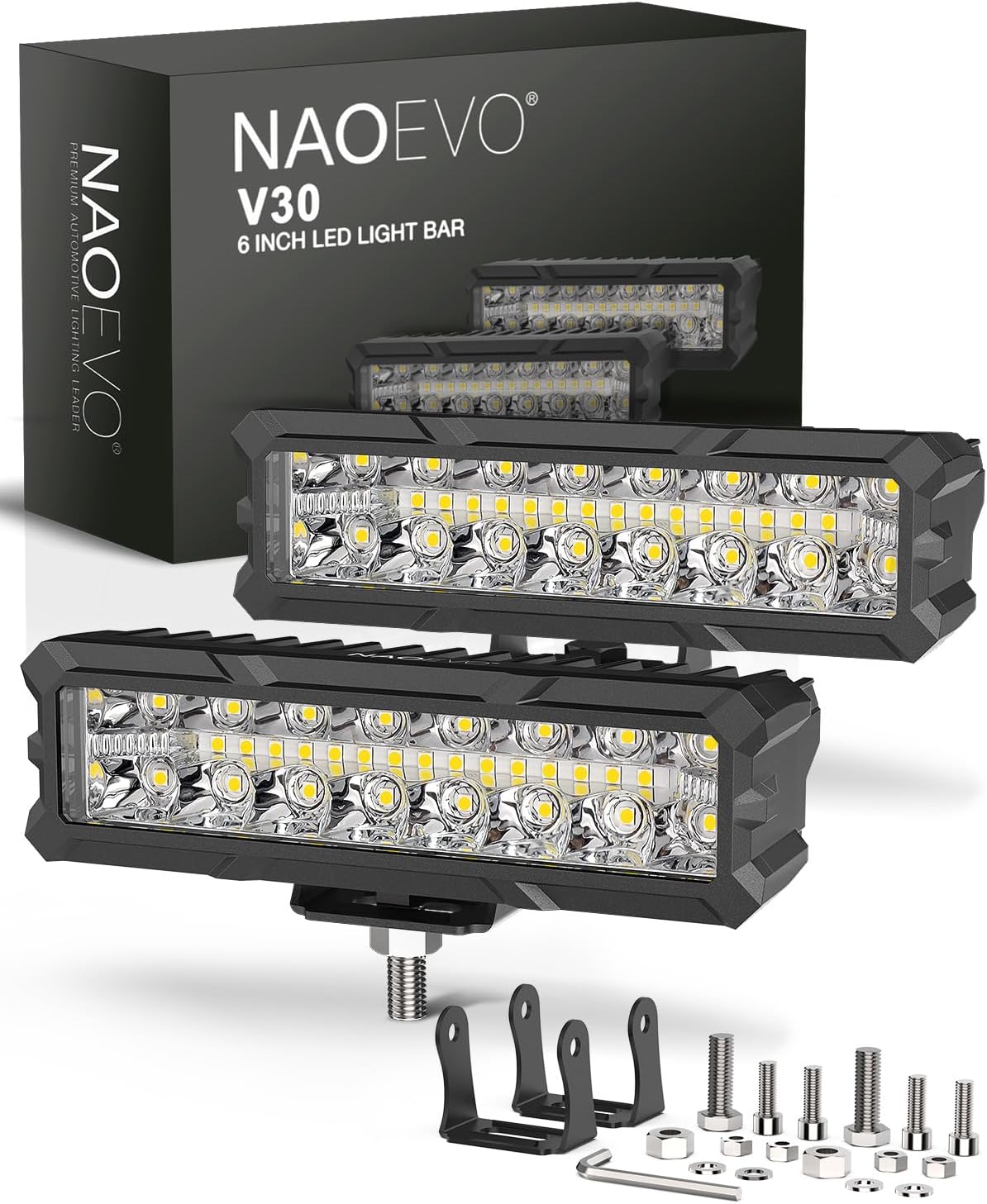 naoevo 6 inch led light bar, 50w 4000lm, main product view