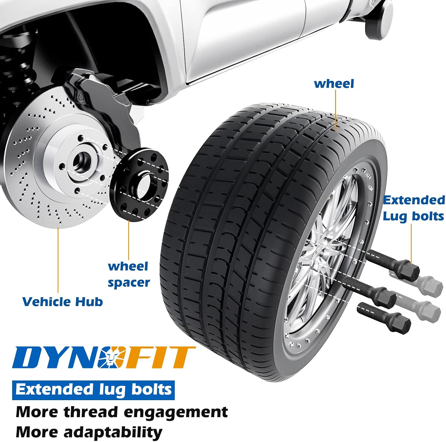 Dynofit 14x1.25 Lug Bolts Compatible with BMW F10 F30 F80 M3 M4 320i 328i Toyota Supra A90, 45mm Shank ET Bolts,BMW Rims with 15mm 20mm Wheel Spacers, 10 pcs Aftermarket Lug Studs for G20 G82 G87 F87