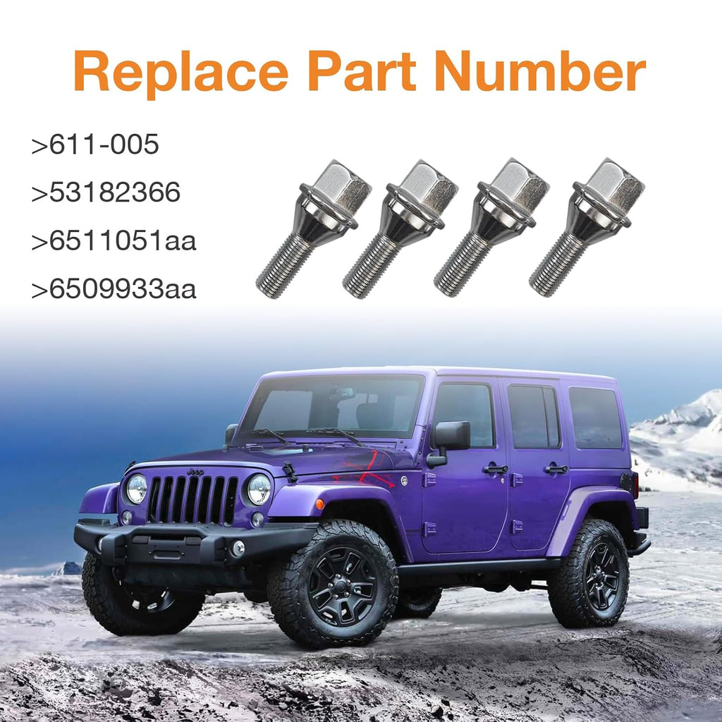 20pcs 611-005 6511051AA Wheel Lug Bolts M12x1.25 Upgrade 19mm Hex Length 28mm for 14-23 Jeep Cherokee (Sliver)
