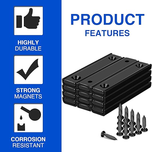 MIKEDE 12 Pack Neodymium Bar Magnets, 70LB Strong Rare Earth Mounting Magnet - Image 5