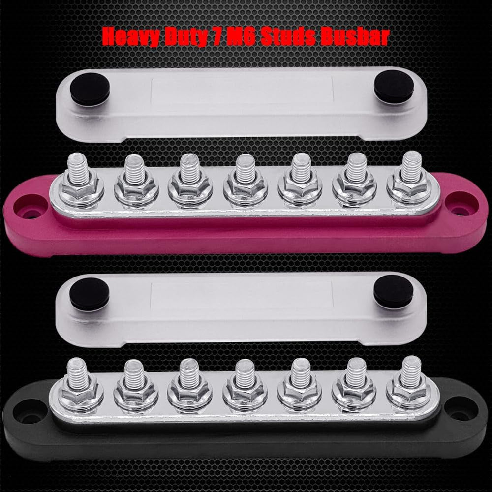 Ampper 7 x M6 Stud Power Distribution Terminal Block Bus Bar, 5.9" R &am...
