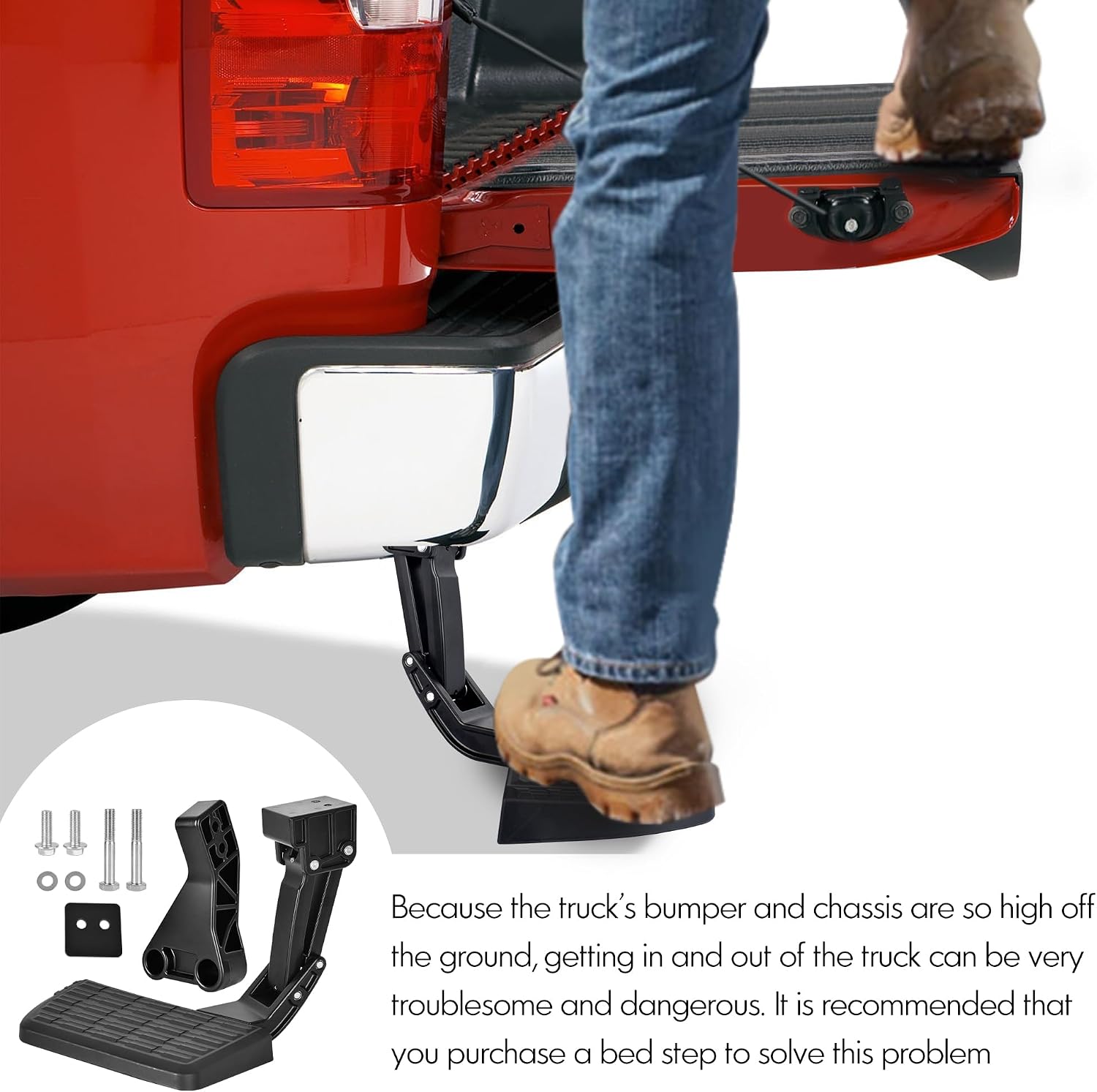 ASOPARTS Rear Bed Step Compatible with 2009-2018 Dodge Ram 1500, Ram 2500/3500 (Excludes Dual Exhaust & EcoDiesel Models) Retractable Bumper Tailgate Step #75306-01A