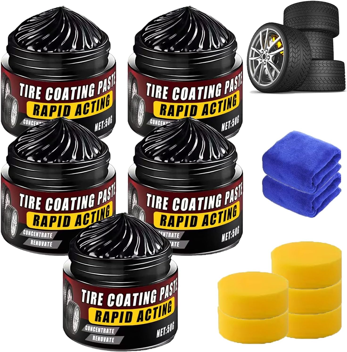 Gel Abrillantador De Llantas De Larga Duración, Cera Para Neumáticos Restaurar El Brillo Negro, Tire Gloss Protection Agent, Ceramic Tire Coating Long-Lasting, Nourish Cream for Tires (5)
