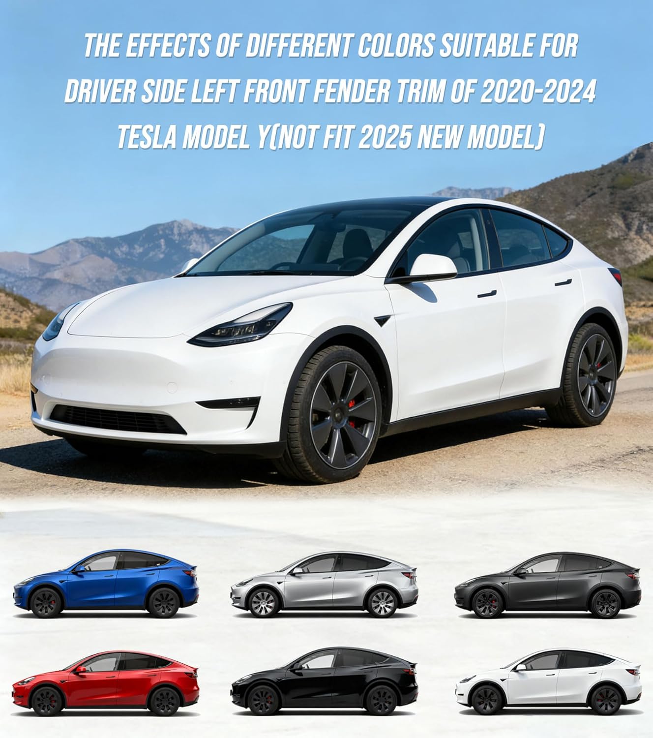 Driver Side Front Fender Trim for Tesla Model Y 2020 2021 2022 2023 2024, Front left Side Wheel Arch Fender Flare Molding Trim For 1494185-00-B;1494161-00-B