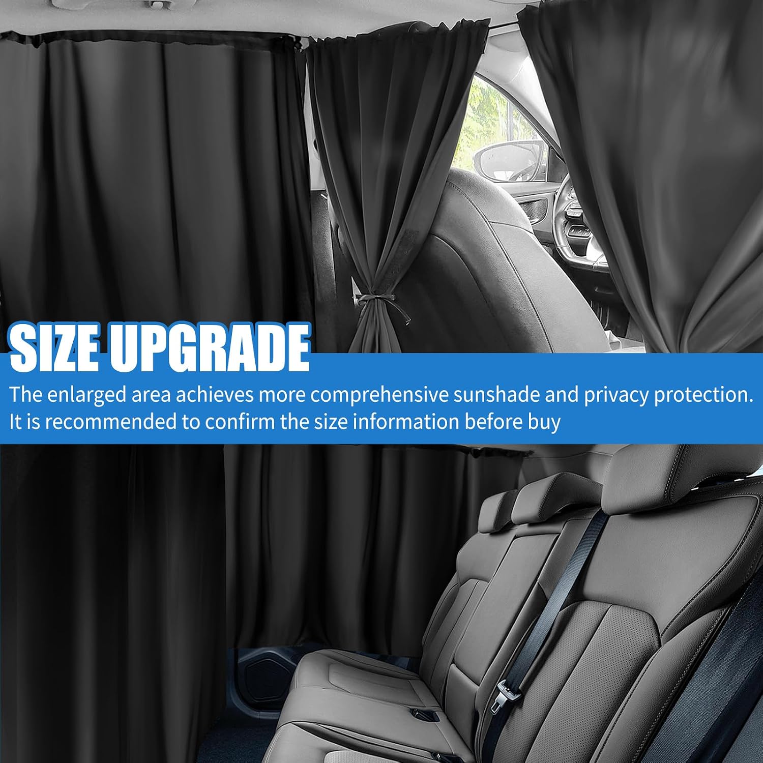 3PCS Extra Large Car Privacy Curtains,Black Coated Rear Car Window Shades & Divider Curtain Lower Interior Temperature and Provide Privacy,Portable Cars Window Curtains