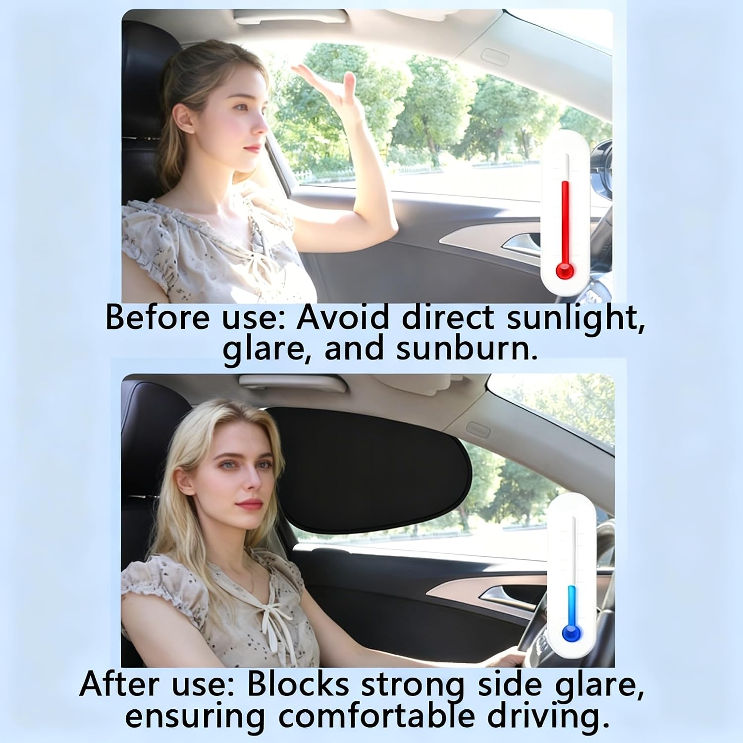 2 Pack Car Window Shades Side Window Sunshade Electrostatic Film Sun Shade for Driver Passenger UV Protection Heat Insulation Privacy Non Marking Easy Install Summer Auto Accessory