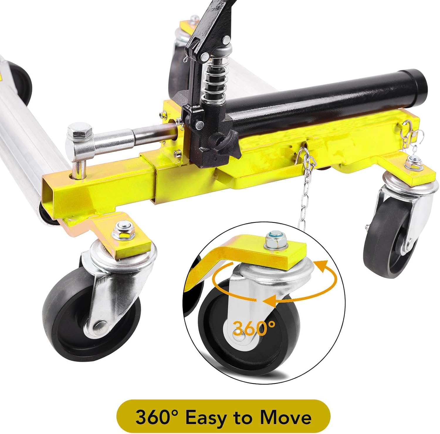 PioneerWorks Car Wheel Dolly Jack Set of 2, 1500 LBS Capacity Hydraulic Car Dolly, Heavy Duty Rollers with Foot Pedal for Car Truck RV Trailer, Yellow