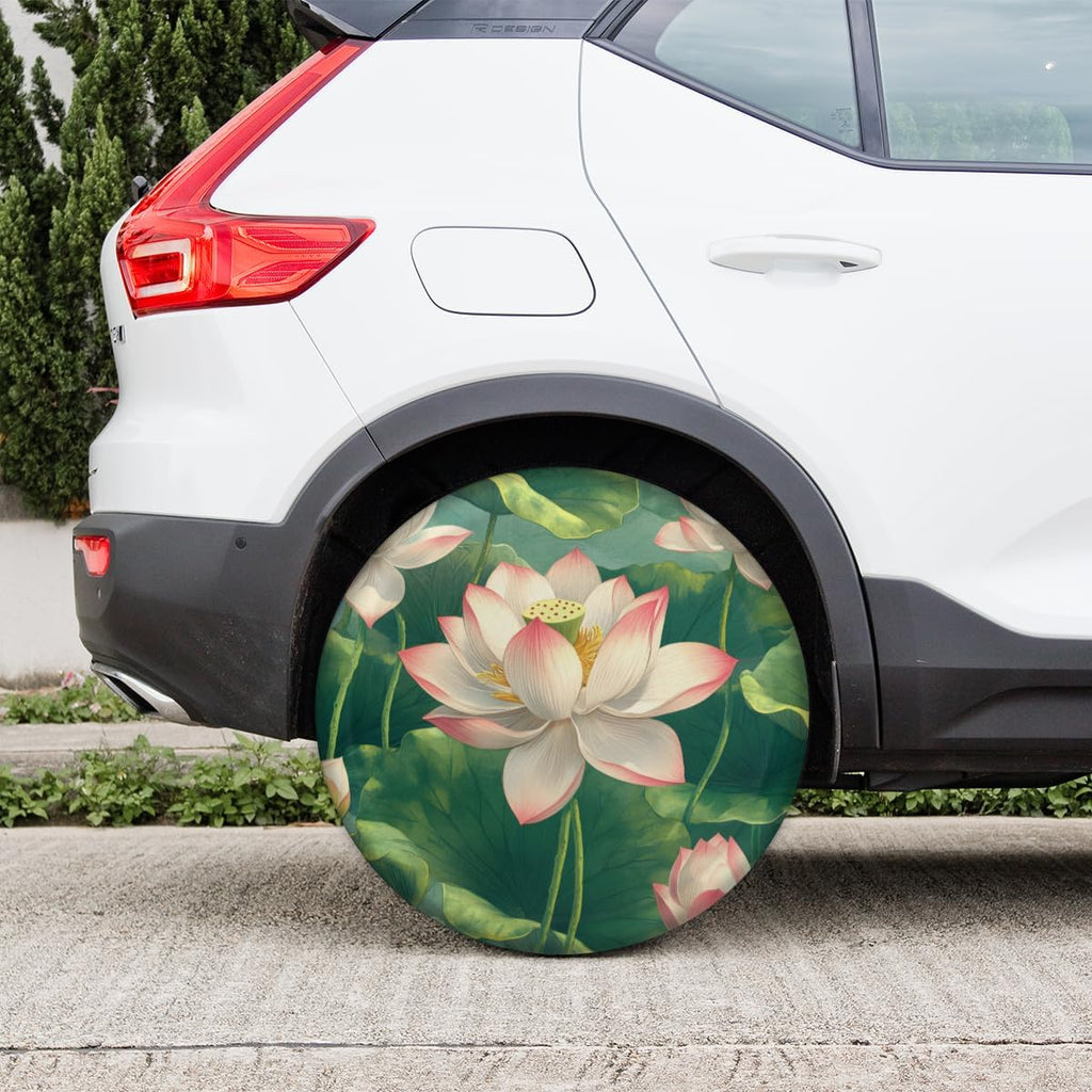 Tire Cover Spare Tire Cover, Waterproof and Dustproof Universal Tire Protector Suitable for Trailer RV SUV and Many Vehicles Tires 15 in Lotus 2