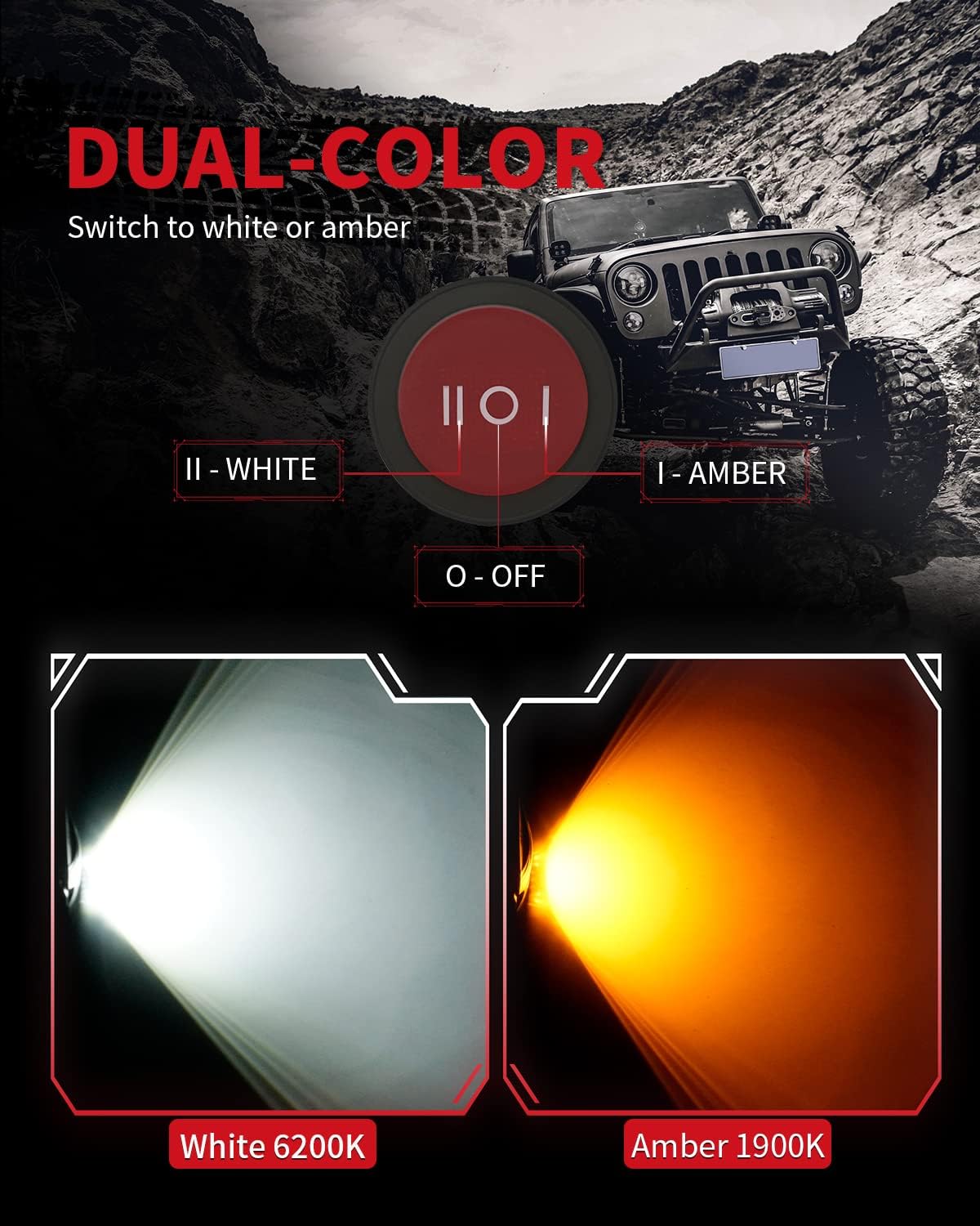 LASFIT Switchback Rock Lights Amber & White Wheel Well Lights with Toggle Switch LED Rock Lights kit Underglow Lighting for Off Road, 4 Pods