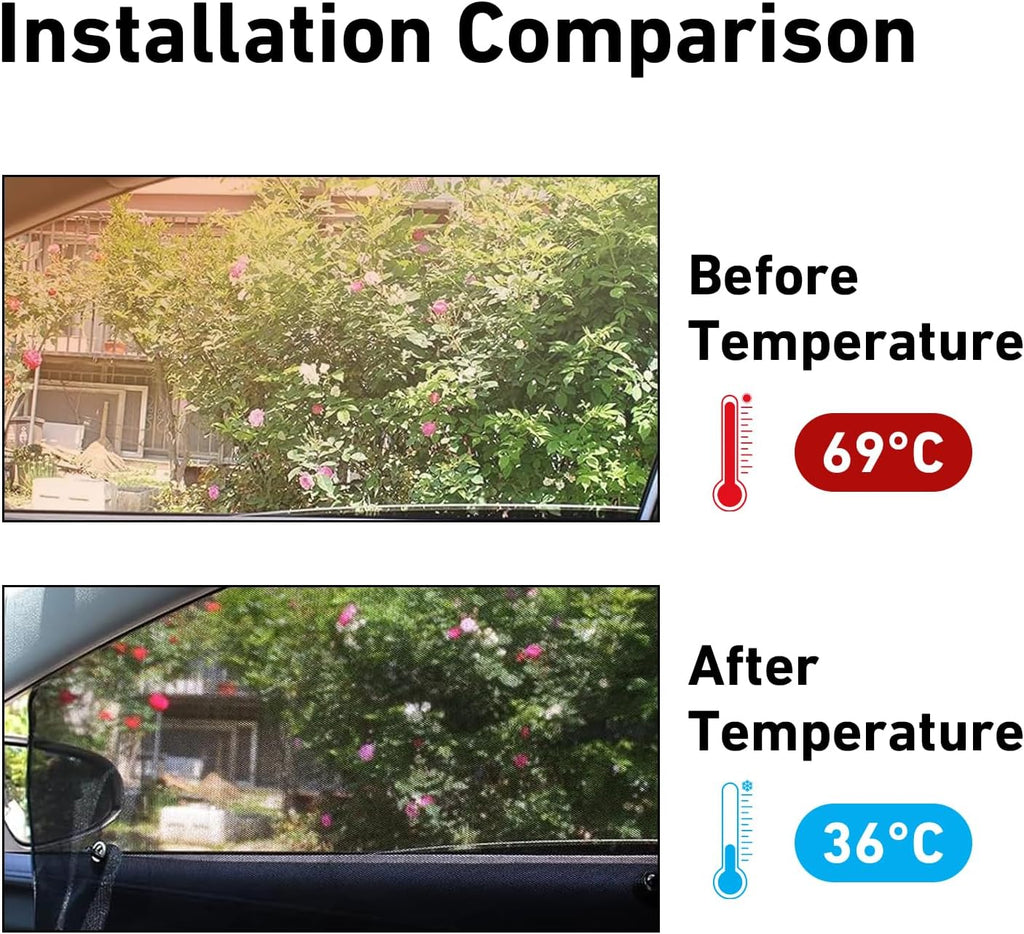 2 PCS Front Side Window Sunshade, Heat Light Absorbing Car Window Screen, Thickened Density Mesh Automotive Sunshades, Universal for Most Cars, Sedans (Black)
