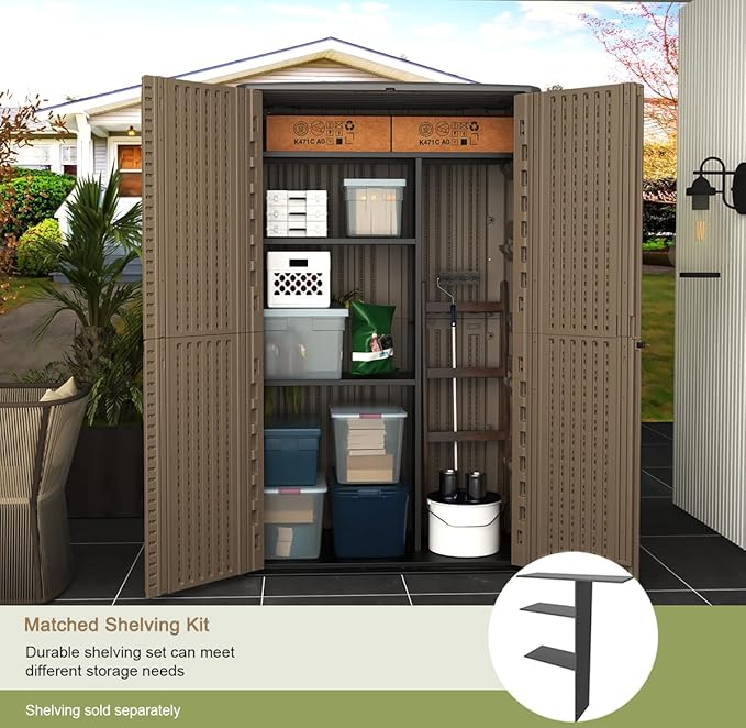KINYING Outdoor Storage Shed Waterproof, Resin Vertical Outdoor Storage Cabinet - Image 5
