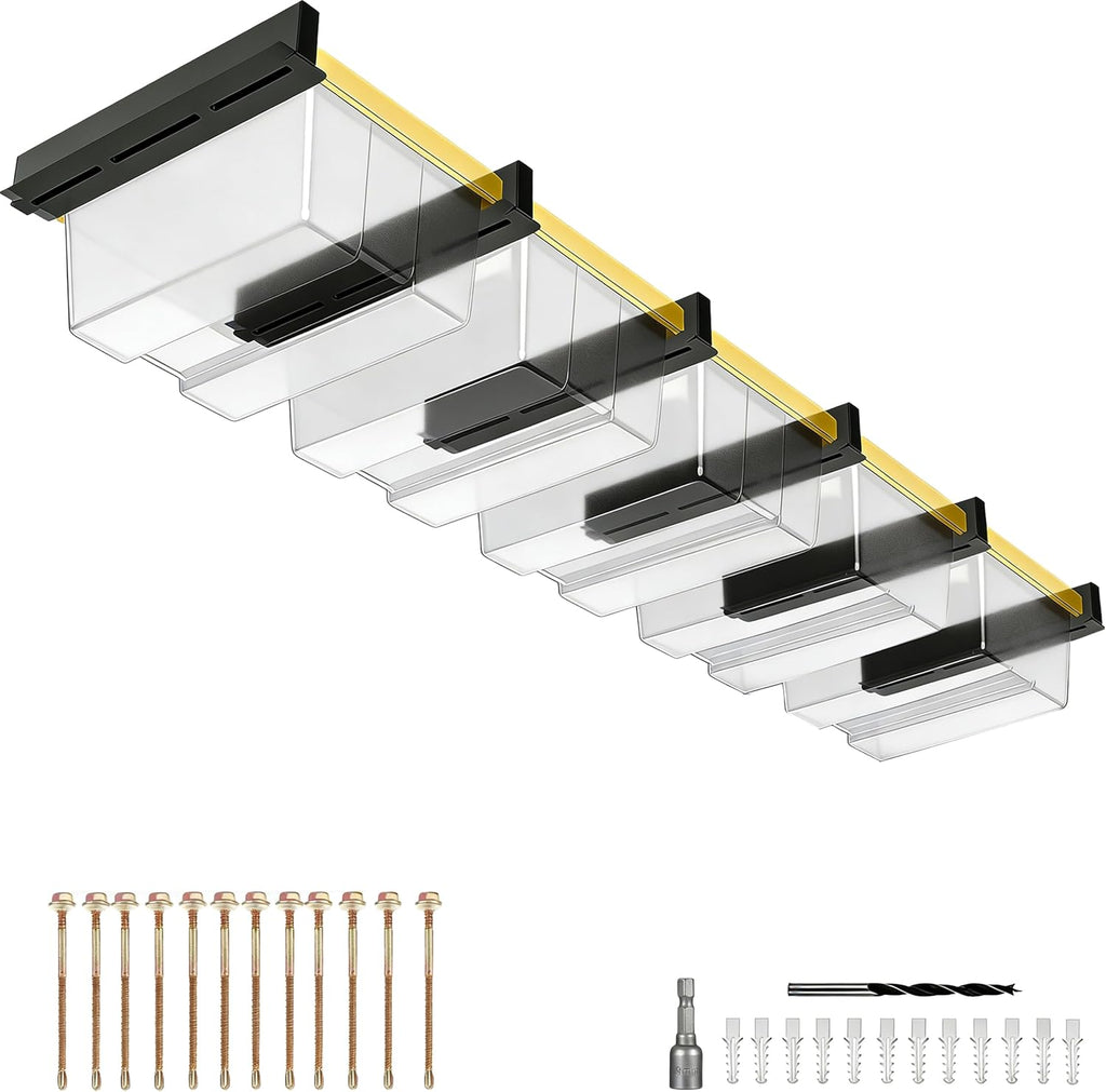 overhead garage storage rack, ceiling mounted tote storage, main product view