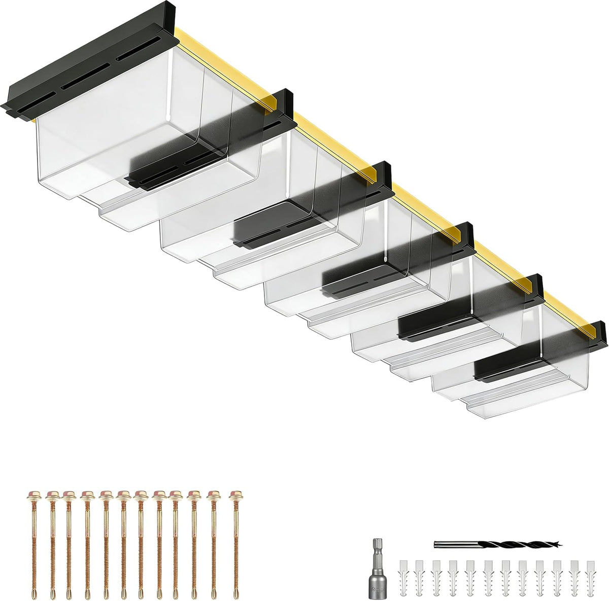 overhead garage storage rack, ceiling mounted tote storage, main product view