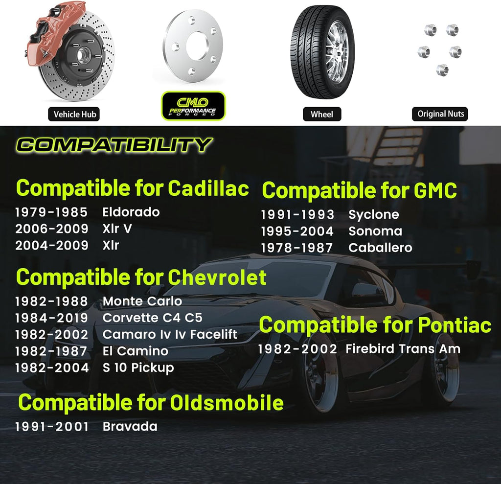 5mm (3/16") Wheel Spacers Hubcentric 5x4.75 Compatible For Camaro 1982-2002, Corvette 1984-2019, Blazer 1987-2005, S10 1982-2004, Pontiac Firebird 1982-2002, Trans Am 1984-1997 (2pc 70.3mm)