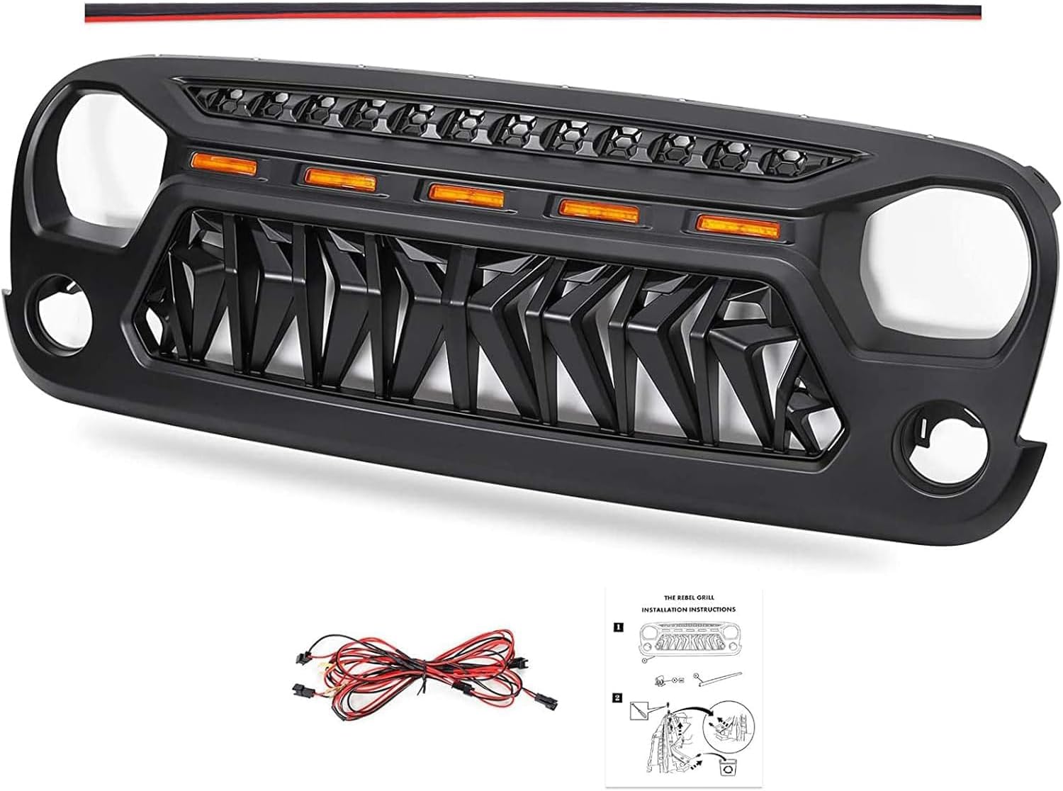 Grill Compatible with The Following Models:Jeep Wrangler JK JUK 2007 2008 2009 2010 2011 2012 2013 2014 2015 2016 2017 2018 JK JUK Shark Grille