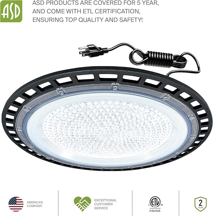 ASD LED High Bay UFO Light Fixture, Commercial Shop Lighting | Plug & Play Cable - Image 8