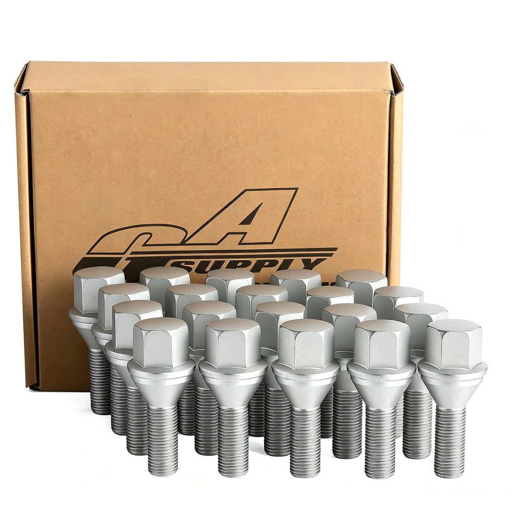 GAsupply 12X1.25 OEM Lug Bolts, Fit for 2015-2022 Renegade, 2018-2022 Compass, 2014-2022 Cherokee, 20pcs 28mm Shank One-Piece Factory Style Dacromet Chrome Wheel Bolt, 19mm Hex Stock Studs, Cone Seat