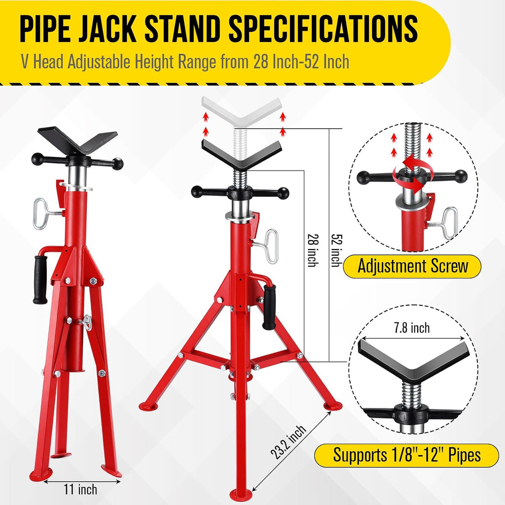 2PCS Pipe Jack Stand, Heavy Duty Pipe Stand, 2500LB Jack Stands Carbon Steel with Portable Folding Legs 28-52 Inch Height Adjustable 1/8"-12" Capacity