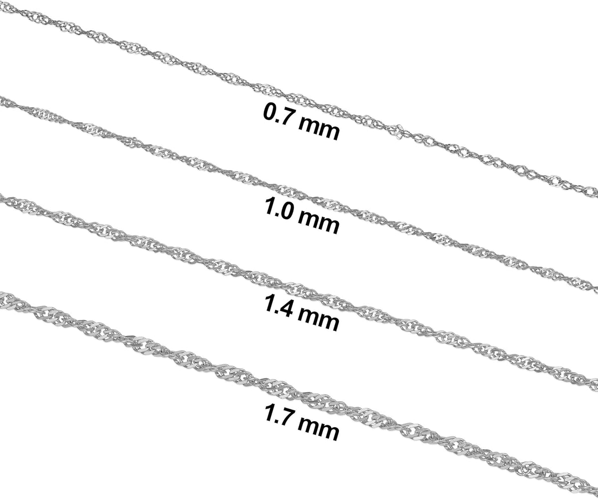 kooljewelry solid 14k white gold singapore chain necklace shown in use