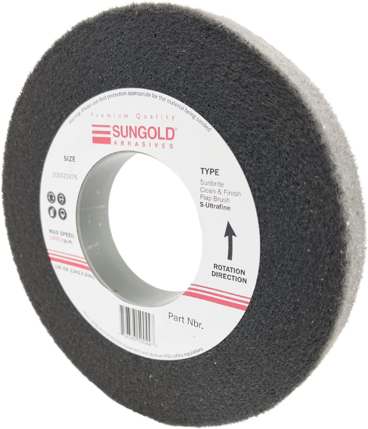 Sungold Abrasives 50039 Clean and Finish Flap Brush Silicon Carbide S-Ultrafine 8" Diameter x 2" Thick x 3" Hole, 1 Wheel