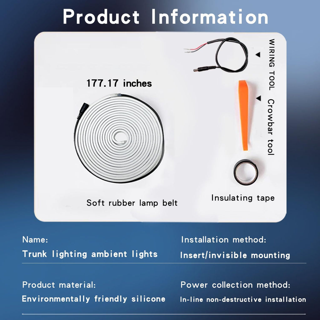 LED trunk light strip for SUV, With soft rubber,Strip Bright,low power consumption,Concealed installation,177 inch 12V 8W Ice Blue