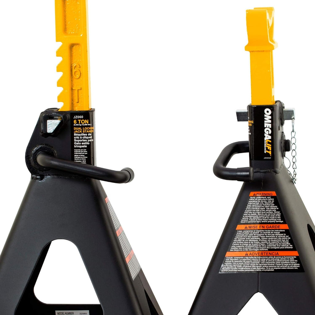 Heavy Duty 6 Ton Jack Stands Pair - Double Locking Pins - Handle Lock and Mobility Pin for Auto Repair Shop with Extra Safety (JZ060)