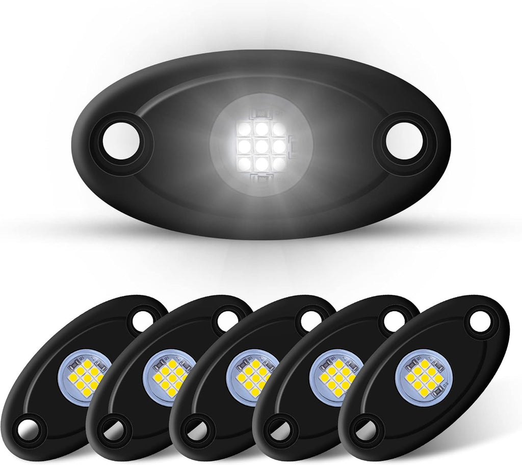 6Pods LED Rock Lights White Neon Underglow Lights for Car Trucks ATV UTV SUV Underbody Glow Trail Rig Lamp Waterproof (White)