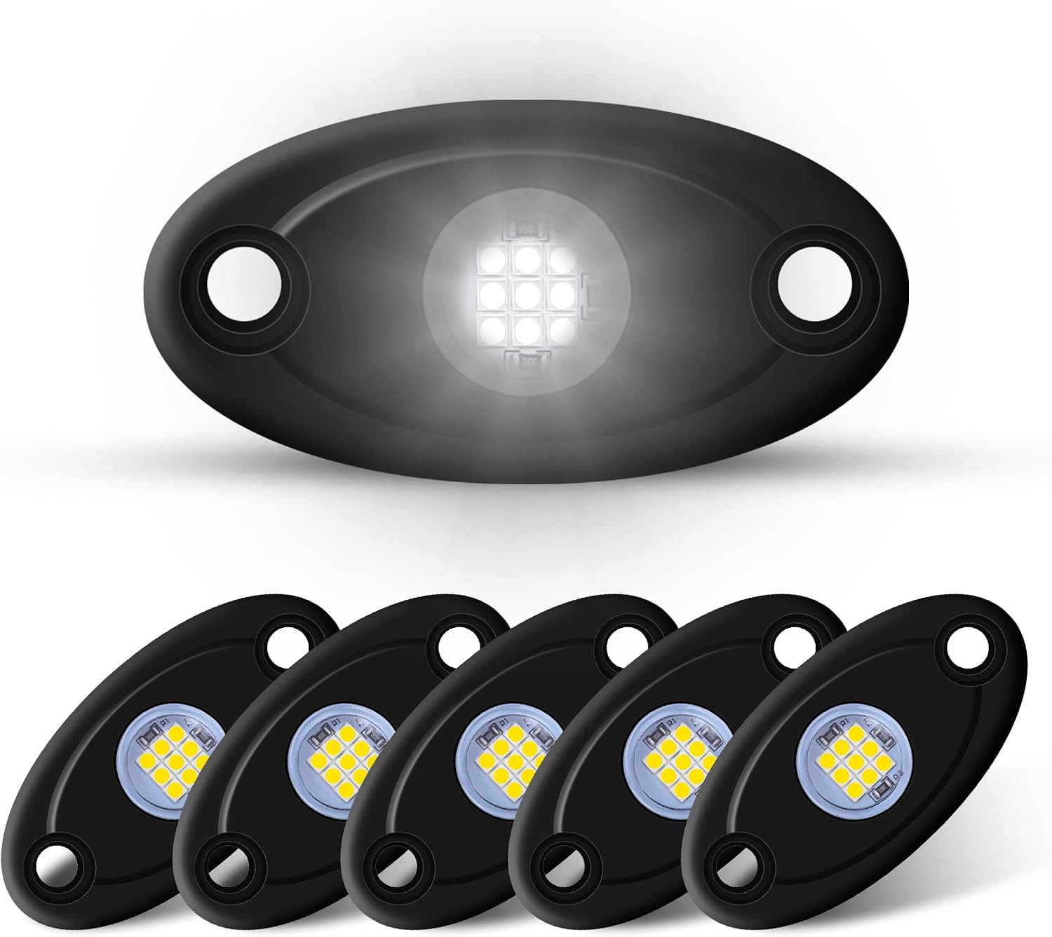 6Pods LED Rock Lights White Neon Underglow Lights for Car Trucks ATV UTV SUV Underbody Glow Trail Rig Lamp Waterproof (White)