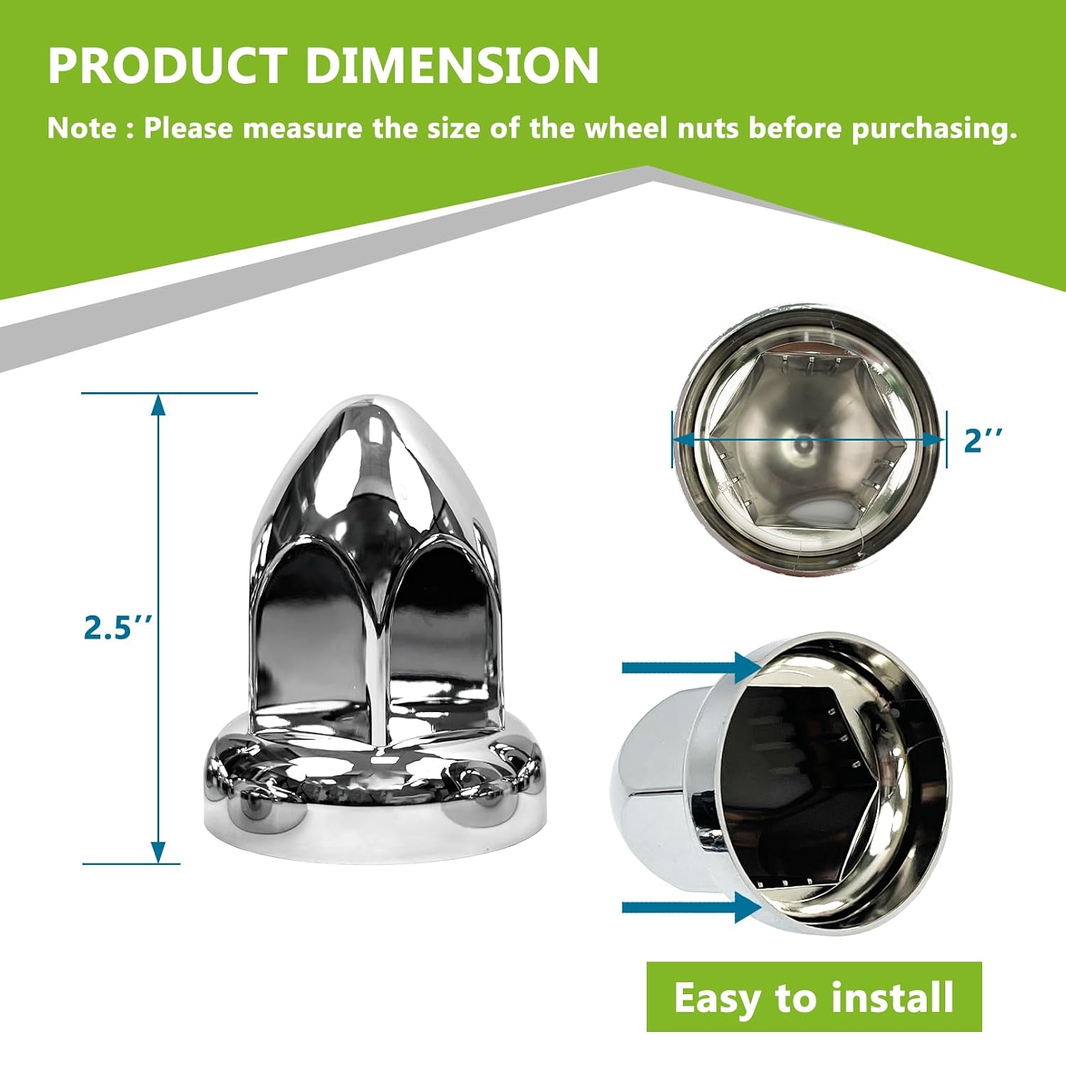 Grandroad auto 20 Pack Lug Nut Covers for Semi Trucks, 33mm by 2-1/2" Thread On Push-on Nut Cover Caps ABS Plastic Anti-Rust