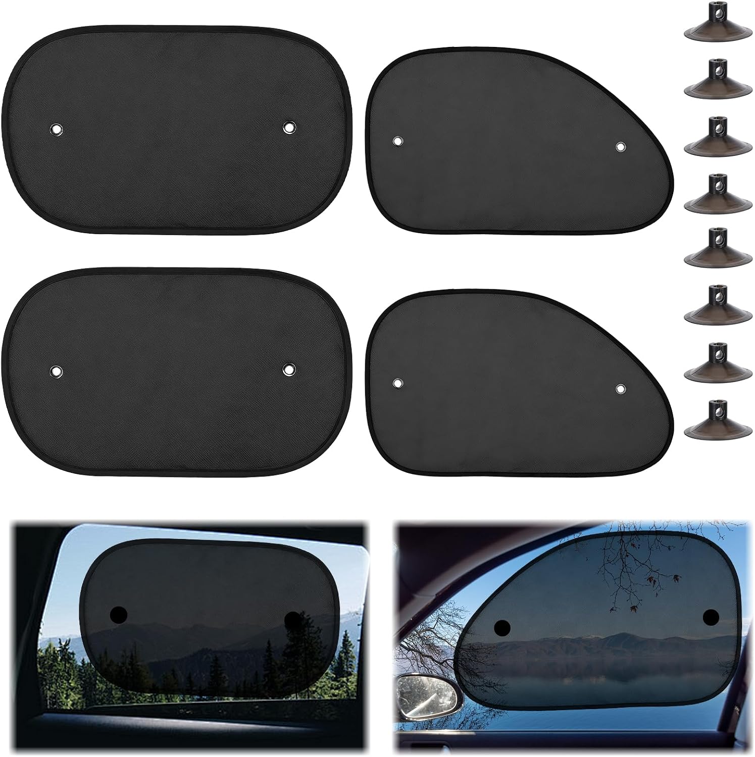 Car Window Shades for Side Window, 4 Pack 2026 New Upgrade Car Shades, Sun Shade Side Window with 8 Suction Cups, Can Blocks 99.98% UVR