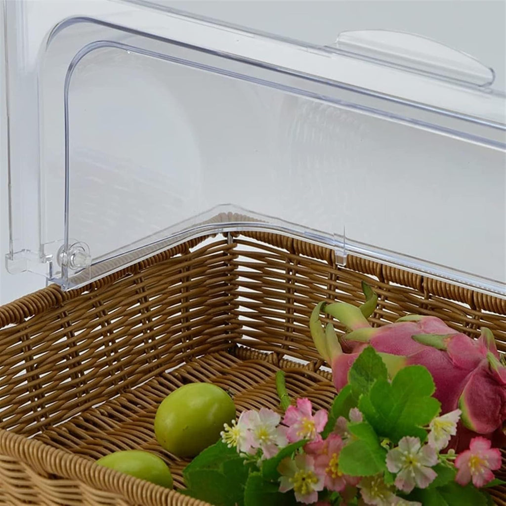 Fruit Basket Bread Basket Imitation Wicker Basket With Lid Rectangular Food Display Basket Woven Bread Tray With Clear Flip Lid(B)