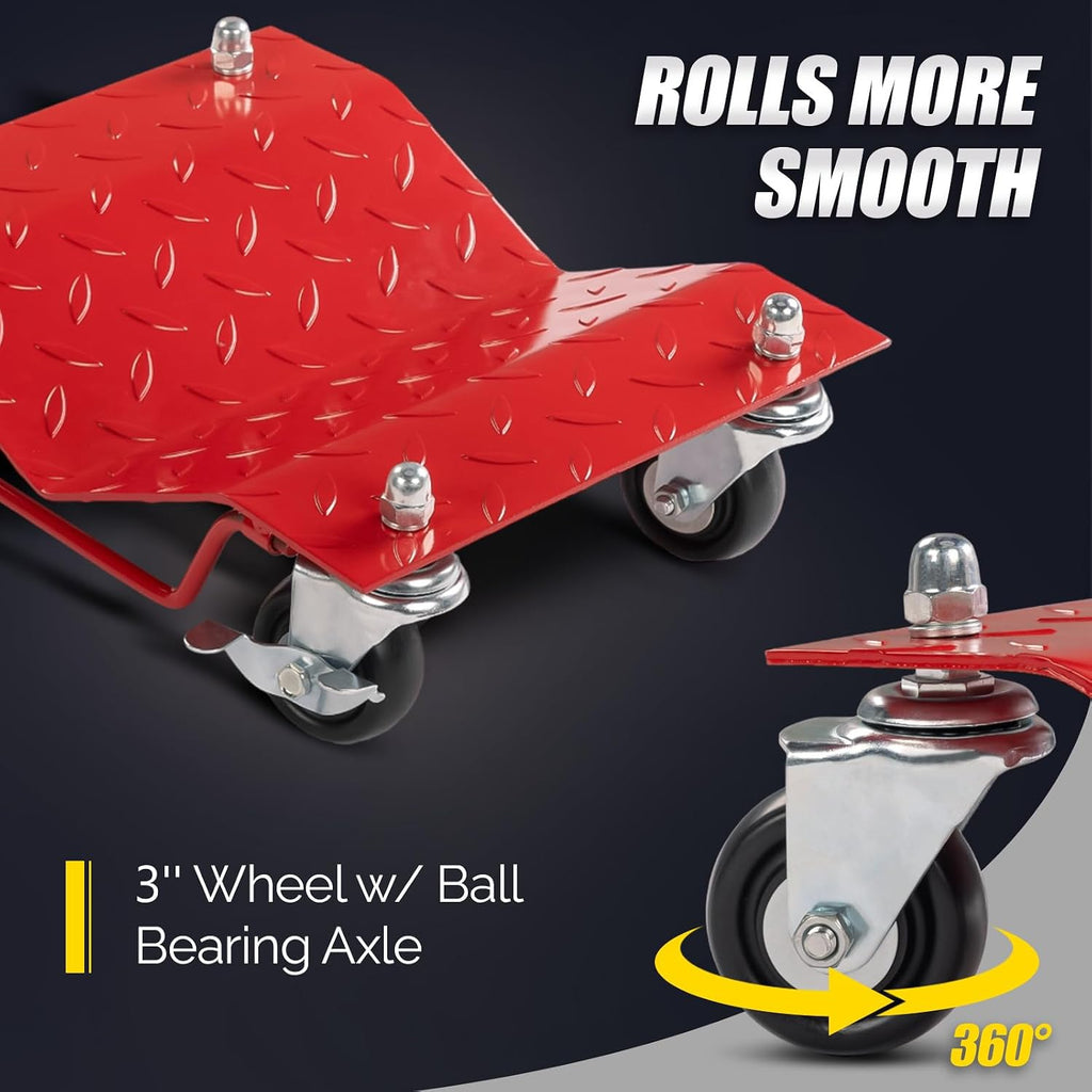 TUFFIOM Car Dolly Set of 4, 6000LBS Capacity Wheel Dollies, Heavy Duty Vehicle Dolly Upgraded, Steel Tire Skates with Brakes, Red