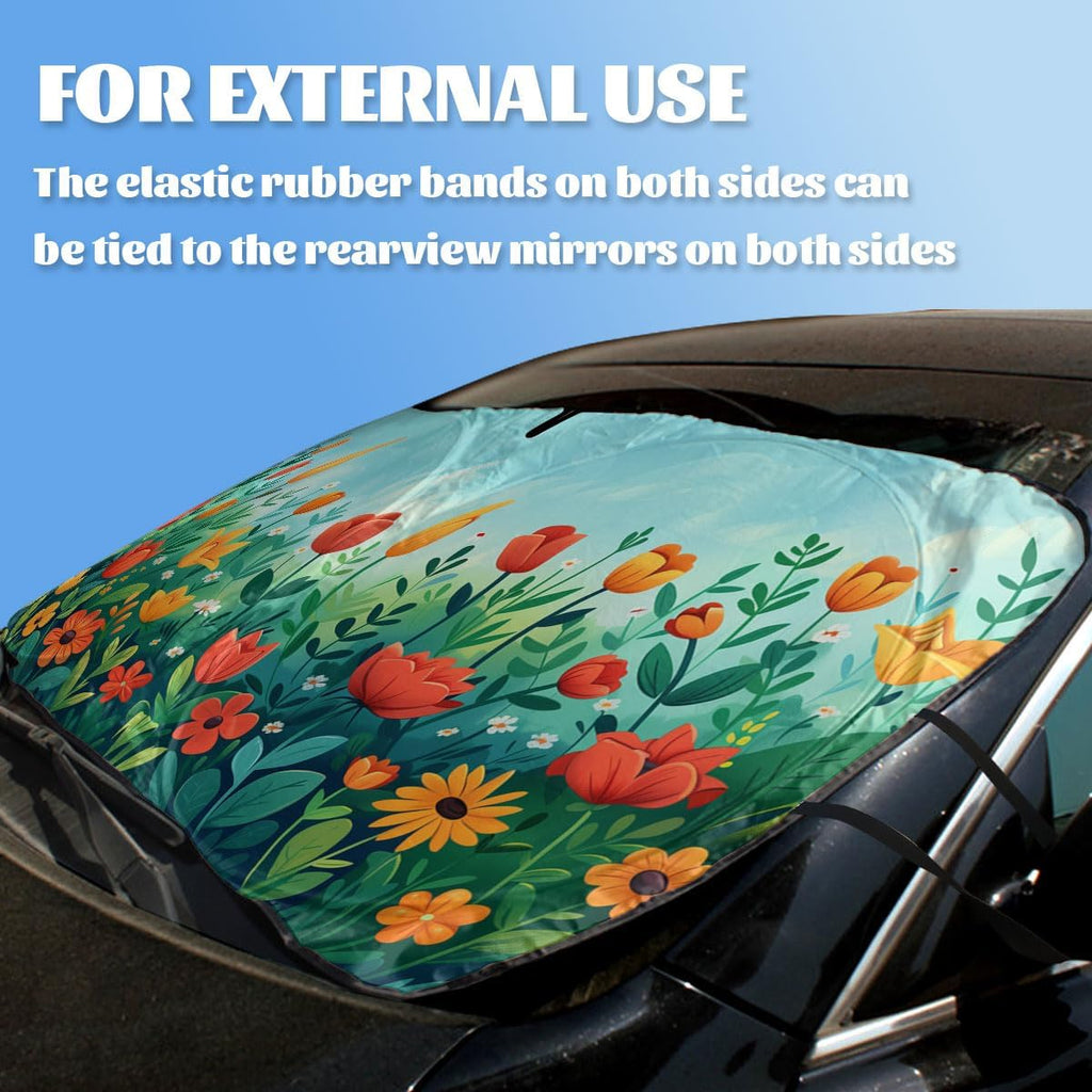 Flower Car Windshield Sun Shade Colorful Green Leaf Floral Plant Heatshield Front Window Car Sun Shade Windshield Blocks UV Rays Sun Visor Protector for Car Sedan Truck SUV Accessories