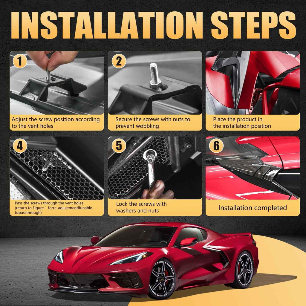 2Pcs Rear Quarter Intake Ports,Carbon Fiber Pattern Rear Hatch D-Pillar Window Louver Trim Panels Air‑Vent Garnish Covers for Corvette C8 Stingray Z51 2020+,for C8 Z06 2023+/E-Ray 2024+