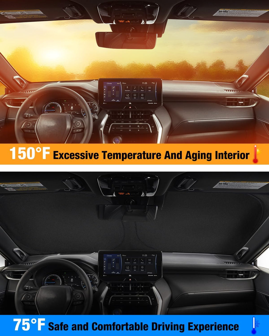 Neverland Windshield Sun Shade Custom Fit - for Tesla Model X 2016-2025, Sag-Proof 210D Oxford Foldable Visor Cover, UV Ray Block Heat Shield