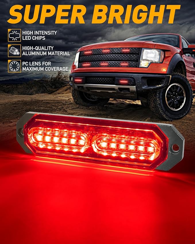 HLauto 1200T Emergency Strobe Grille Lights: 8pcs 12 LED Sync Feature Safety - Image 2