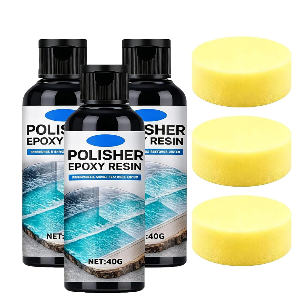 Epoxy Resin Polish, Resin Polishing Kit -40ml ResinPolishing Cleaner, High-Gloss Epoxy ResinPolish, Epoxy Polishing Compound with Sponge, for Metal Stone Countertop Jewelry (3PCS)