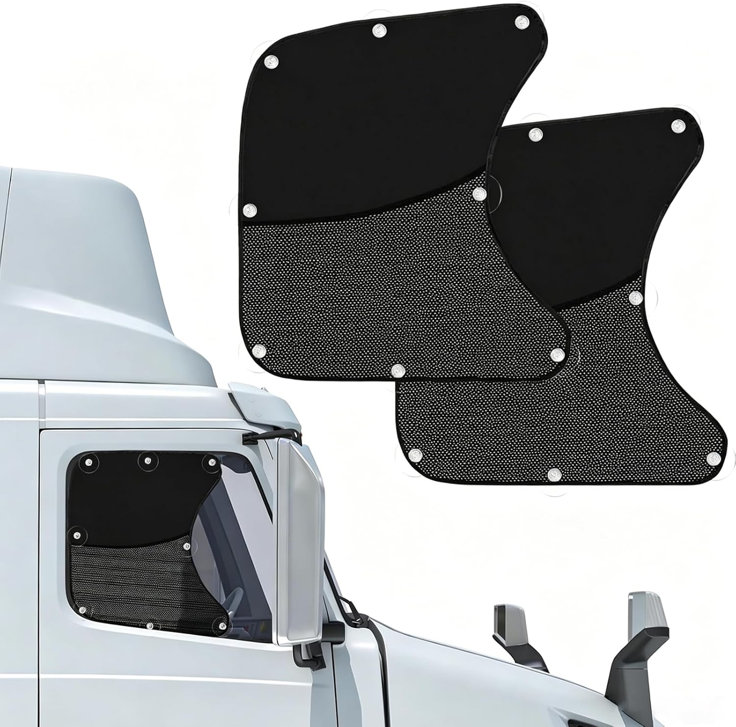 Semi Truck Side Window Sun Shades for Hino 258LP 2015-2026, 2 Pack Breathable Privacy Mesh Window Covers with 8 Suction Cups, Driver & Passenger Side | Helps reduce cabin heat, maintains outside visibility, flexible fabric, everyday travel ready