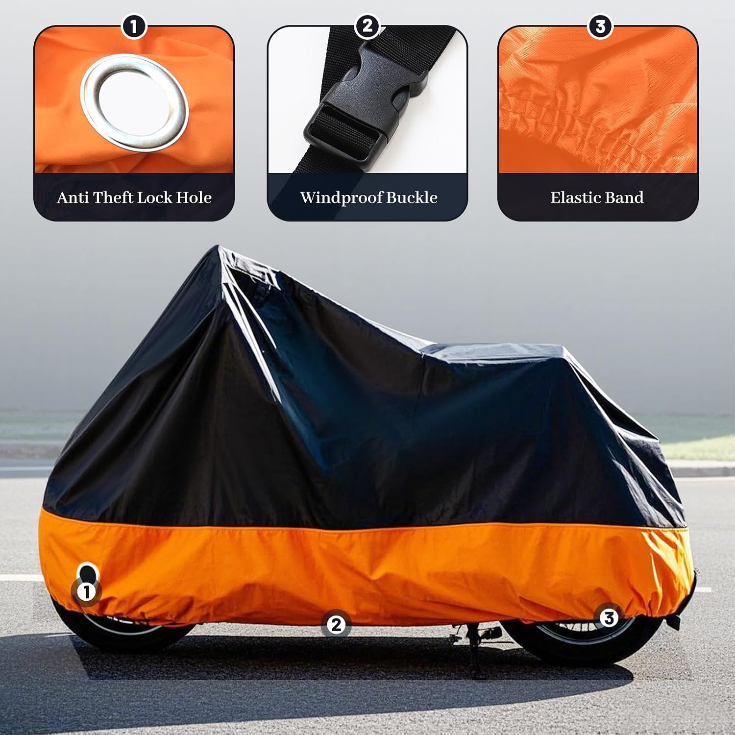 XYZCTEM Motorcycle Cover Waterproof Outdoors, All Weather Protection Vehicle Accessories, Sunproof Windproof, Dustproof, Fit for Honda, Kawasaki, Harley Davidson, Yamaha 86 Inch Motorcycle Accessories