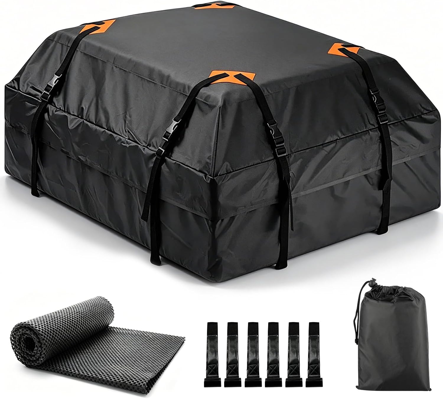 Rooftop Cargo Carrier, 20 Cubic Feet Waterproof Roof Cargo Bag, Car Top Carrier Fits Vehicles with or Without Roof Rack, Heavy Duty Soft Shell Roof Bag with Anti-Slip Mat, 6 Door Hooks & Storage Bag