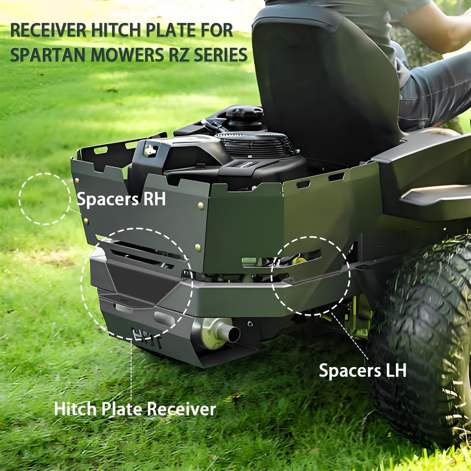 Receiver Hitch Plate for Spartan Mowers RZ Series, Industrial-Grade 1/4" Steel, (2016-2024 Models) Heavy Duty Trailer Hitch, Easy Bolt-On Installation, Towing & Hauling Accessory