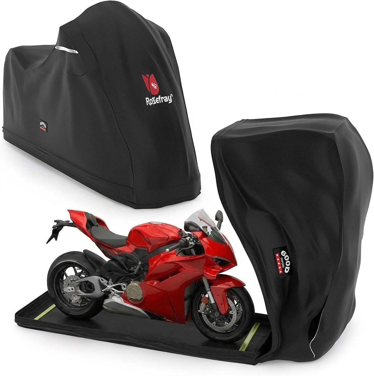 Full Enclosed Motorcycle Cover,600D Waterproof Motorcycle Cover Outdoor/Indoor UV Resistant with Reflective Strips Fits Length up to 96.5" Motorcycles Yamaha Honda Harley Suzuki Black