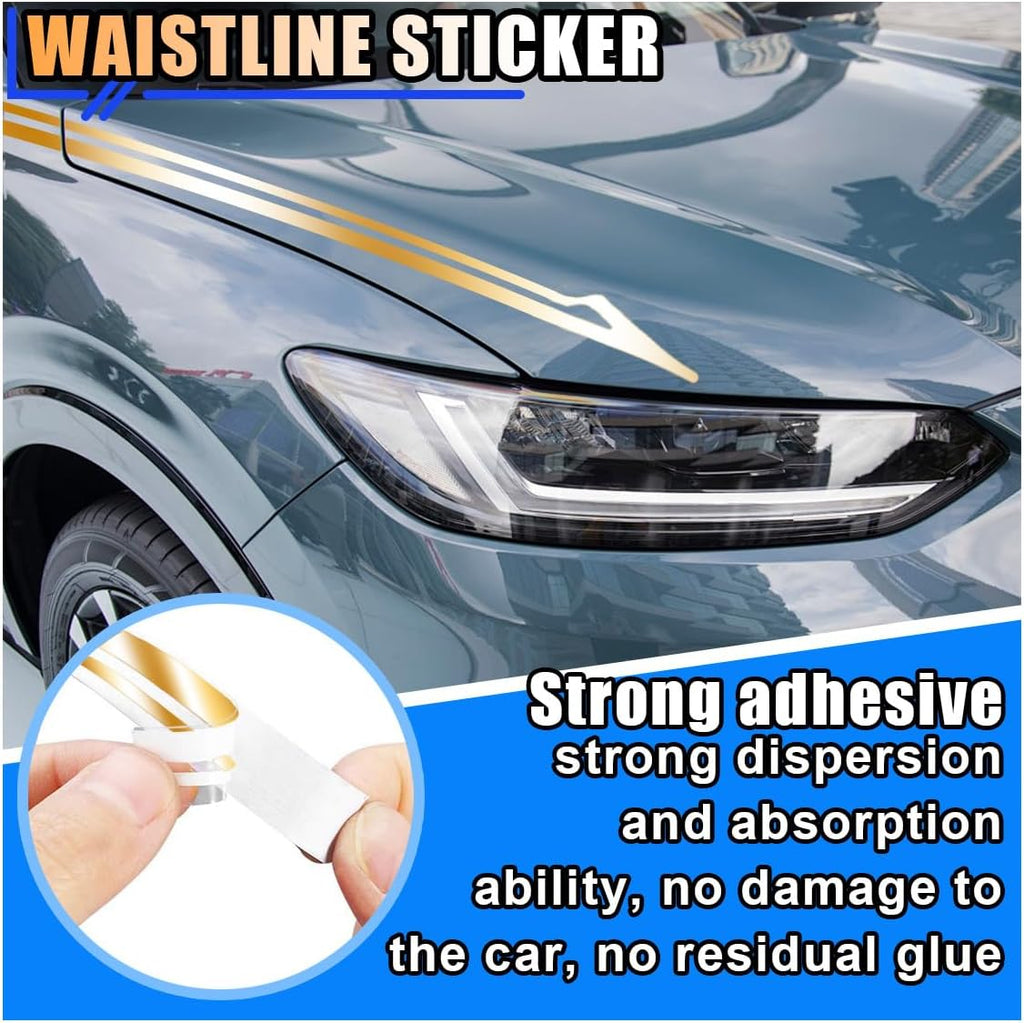 32Ft Car Pinstriping Tape, Vinyl Pin Striping Decals Car Trim Stripe Tape DIY Stickers, Universal Car Hood Body Side Stripe Glossy for Auto Motorcycle Home Door Musical Instrument (Gold)