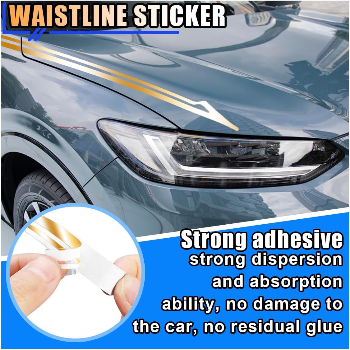 32Ft Car Pinstriping Tape, Vinyl Pin Striping Decals Car Trim Stripe Tape DIY Stickers, Universal Car Hood Body Side Stripe Glossy for Auto Motorcycle Home Door Musical Instrument (Gold)