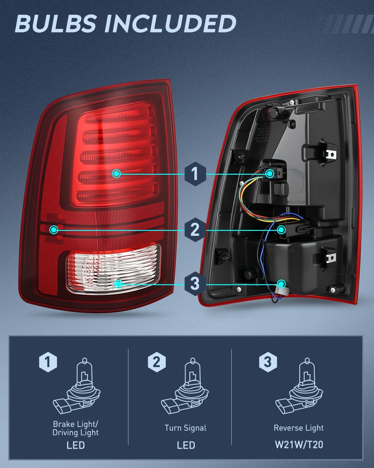 Nilight Taillight Assembly Compatible with 2013 2014 2015 2016 2017 2018 Dodge Ram 1500 2014-2018 Ram 2500 3500 LED Style Driver Side and Passenger Side Rear Tail Light with Bulbs