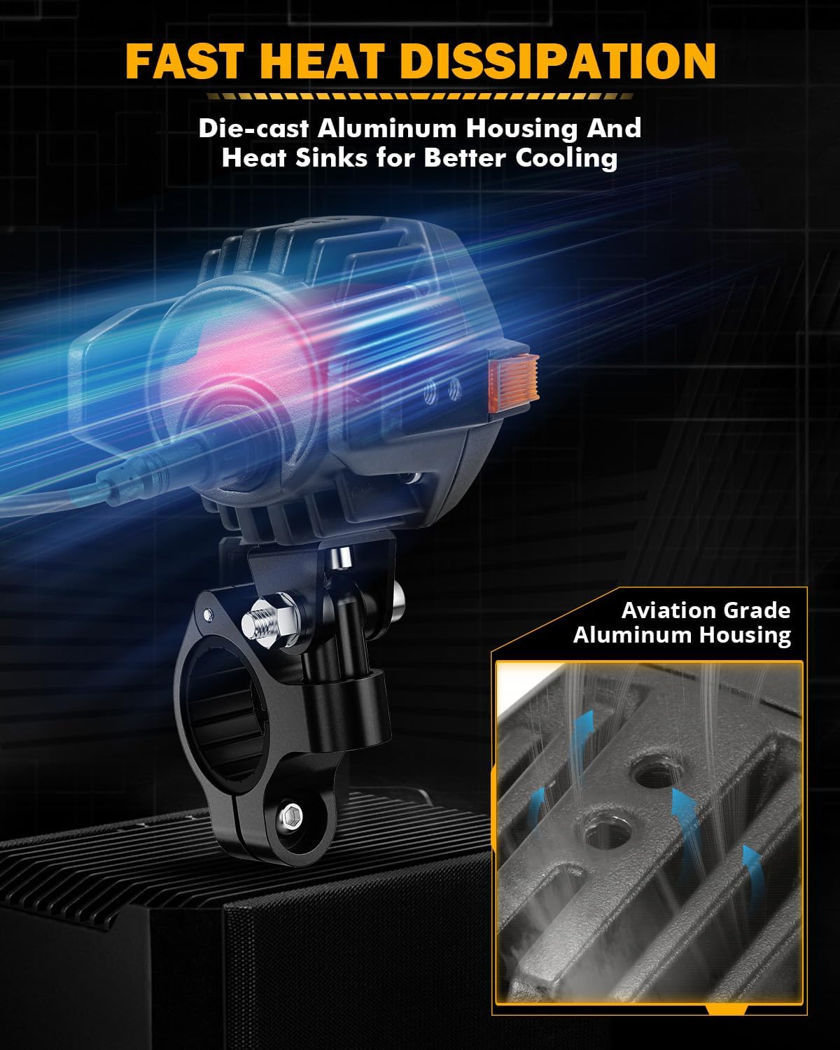 auxbeam mt8 series motorcycle fog lights auxiliary lights, front angle view
