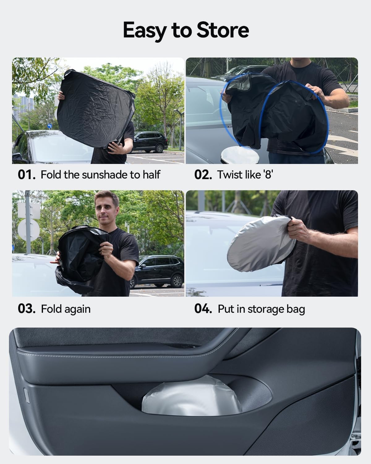 Windshield Sunshade for 2022 2023 2024 Rivian R1S/R1T Accessories Foldable Sun Shield Block UV Rays with Dual-Silver Coating& Nano Ice Crystal Cooling Keeps Car Interior Cool& Protected