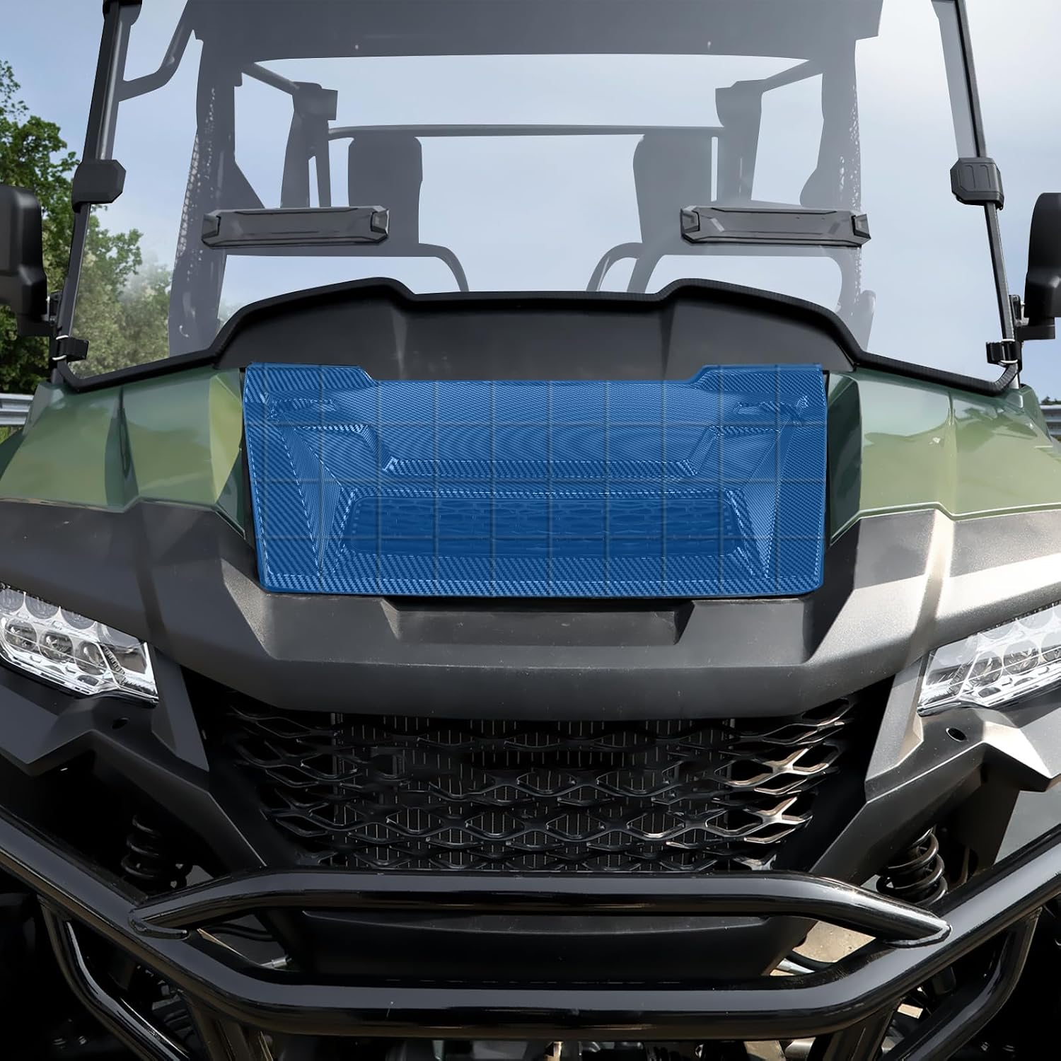 Sport Hood Scoop with Mesh for Honda Pioneer 700 2P 4P 14-25, PP Material Carbon Fiber Pattern Front Hood Cover with Sleek Mesh Ventilation Hood Scoop for Honda Pioneer 700-2 700-4 2014-2025