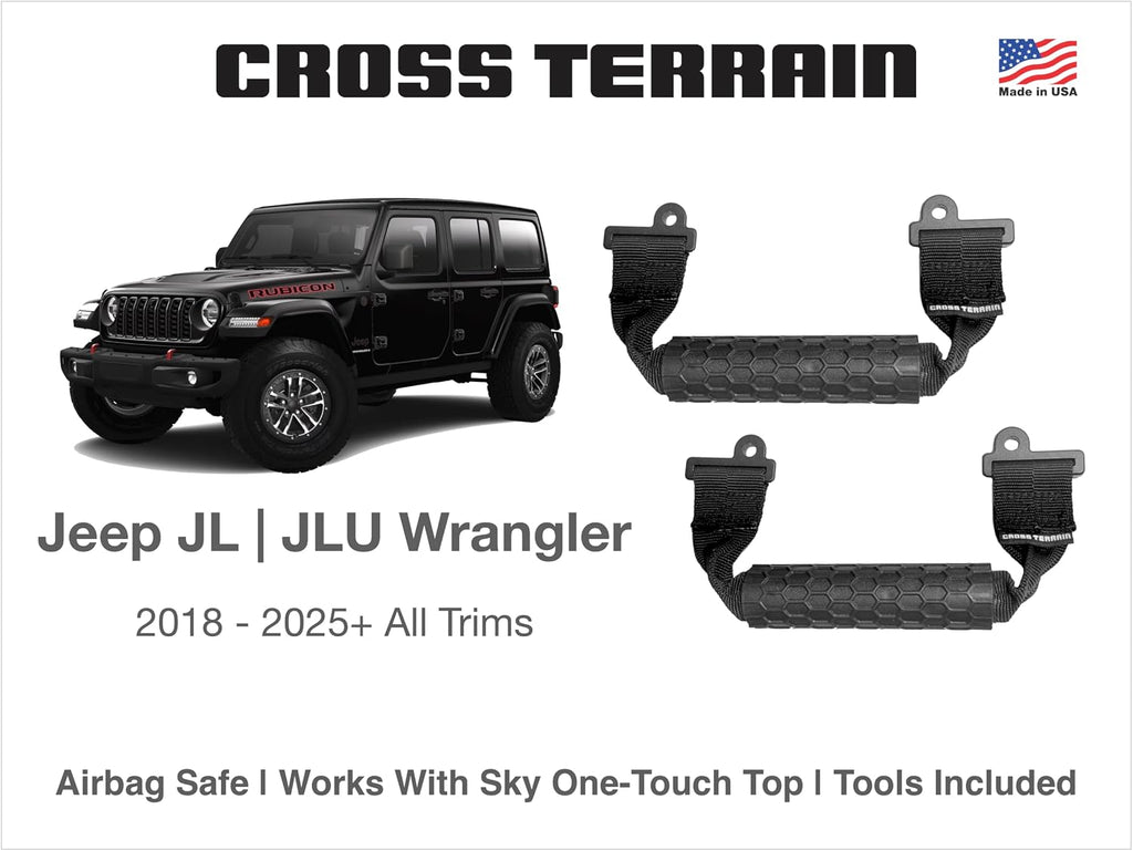 NXTGEN Cross Terrain Grab Handles for Jeep Wrangler JL 2018–2026 - Magnetic Stow-Away, Sky One Touch Compatiable – Airbag Compatible – Front & Rear – 2 Piece Set Left & Right