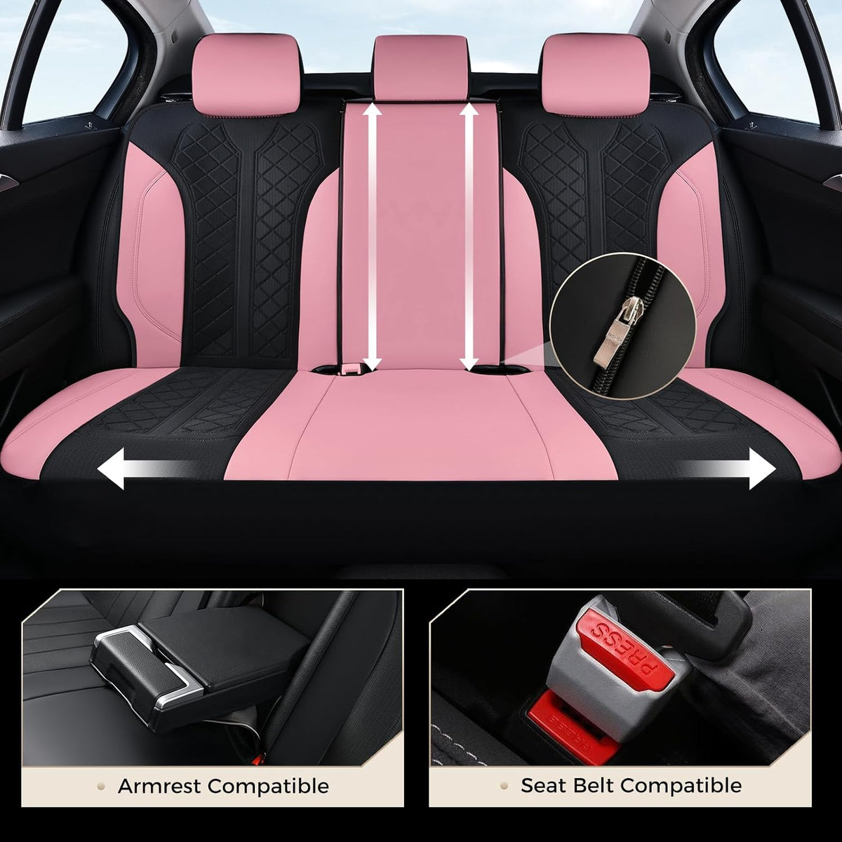 coverado automotive seat covers full set, luxury car showing dimensions